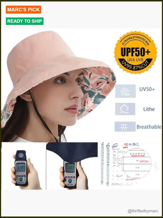 Wide Brim Reversible Bucket Hat UPF50+ Sun Protection Packable Cotton